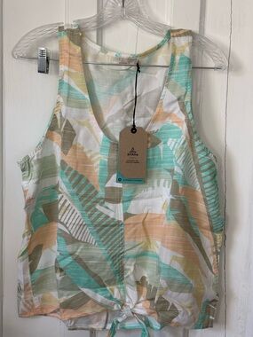 Prana Women's Tropical Tie-Front Tank Top in Mint, Peach & Khaki